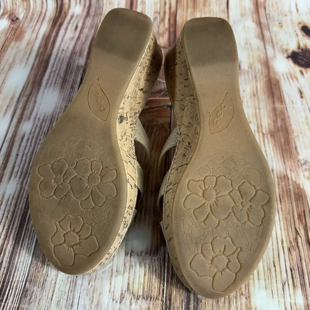 BOC Born Concept Size 7 Bronze Leather Flower Cork Wedge Sandals Open Toe Shoes - Picture 8 of 11